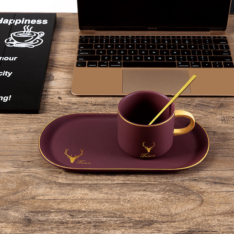 Retro Ceramic Couple Mug Set with Saucers – 2pcs
