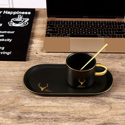 Retro Ceramic Couple Mug Set with Saucers – 2pcs