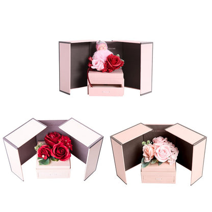 Luxury Jewelry Box with Artificial Rose & Scented Soap – Necklace Holder, Romantic Gift for Girls, Wedding & Festival Flowers