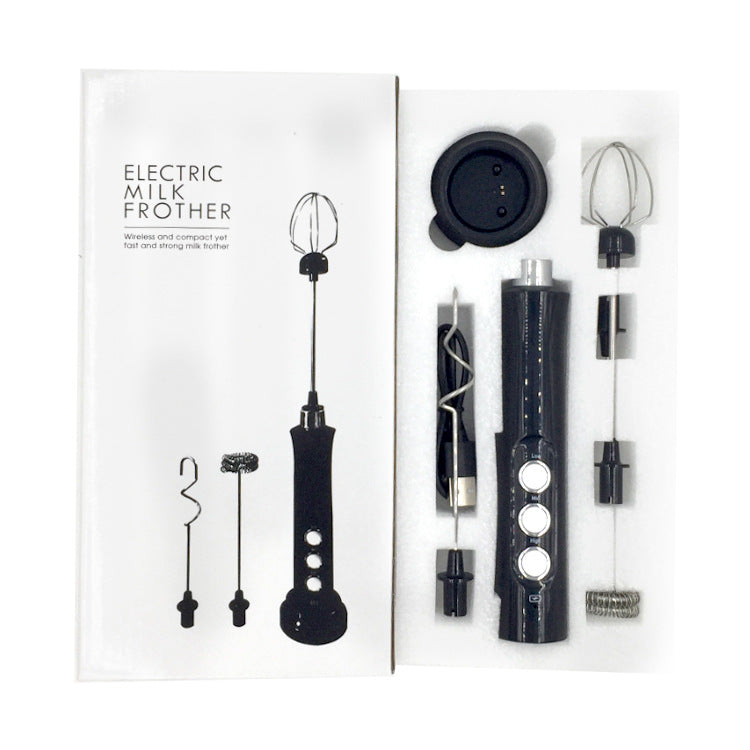 Rechargeable Electric Milk Frother – 3-Speed Stainless Steel Mixer with Stand