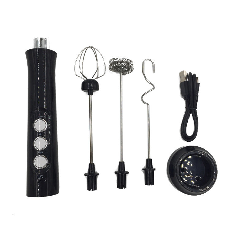 Rechargeable Electric Milk Frother – 3-Speed Stainless Steel Mixer with Stand