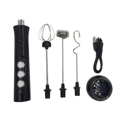 Rechargeable Electric Milk Frother – 3-Speed Stainless Steel Mixer with Stand