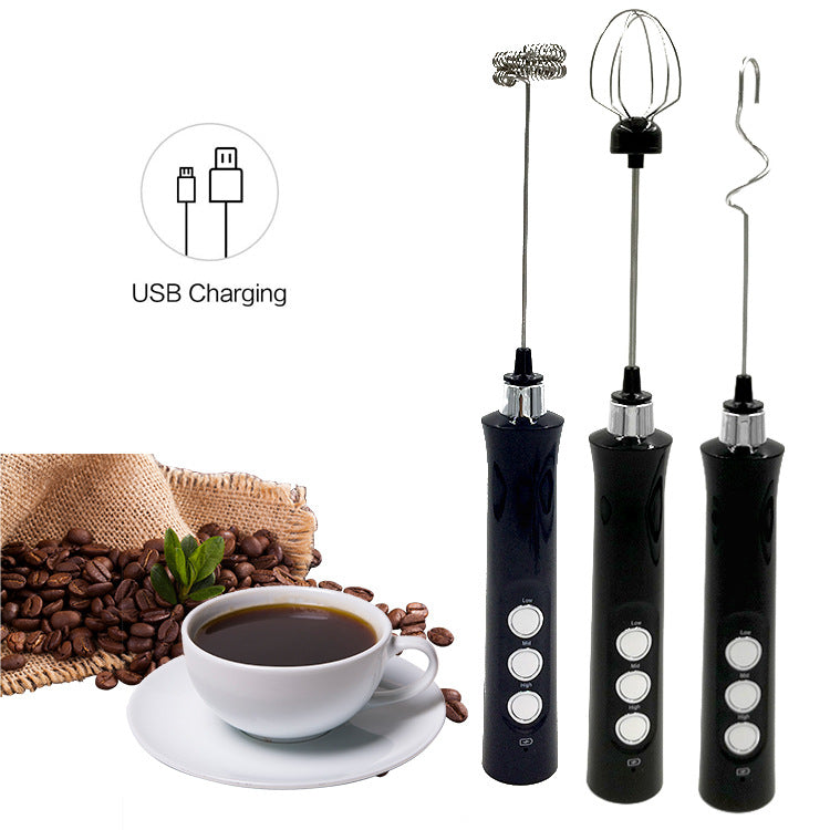 Rechargeable Electric Milk Frother – 3-Speed Stainless Steel Mixer with Stand