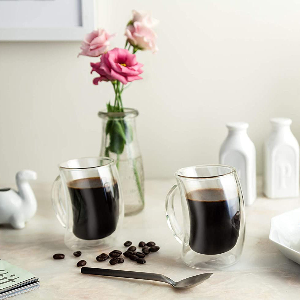 Luxury Tilted Borosilicate Double-Wall Coffee Glass