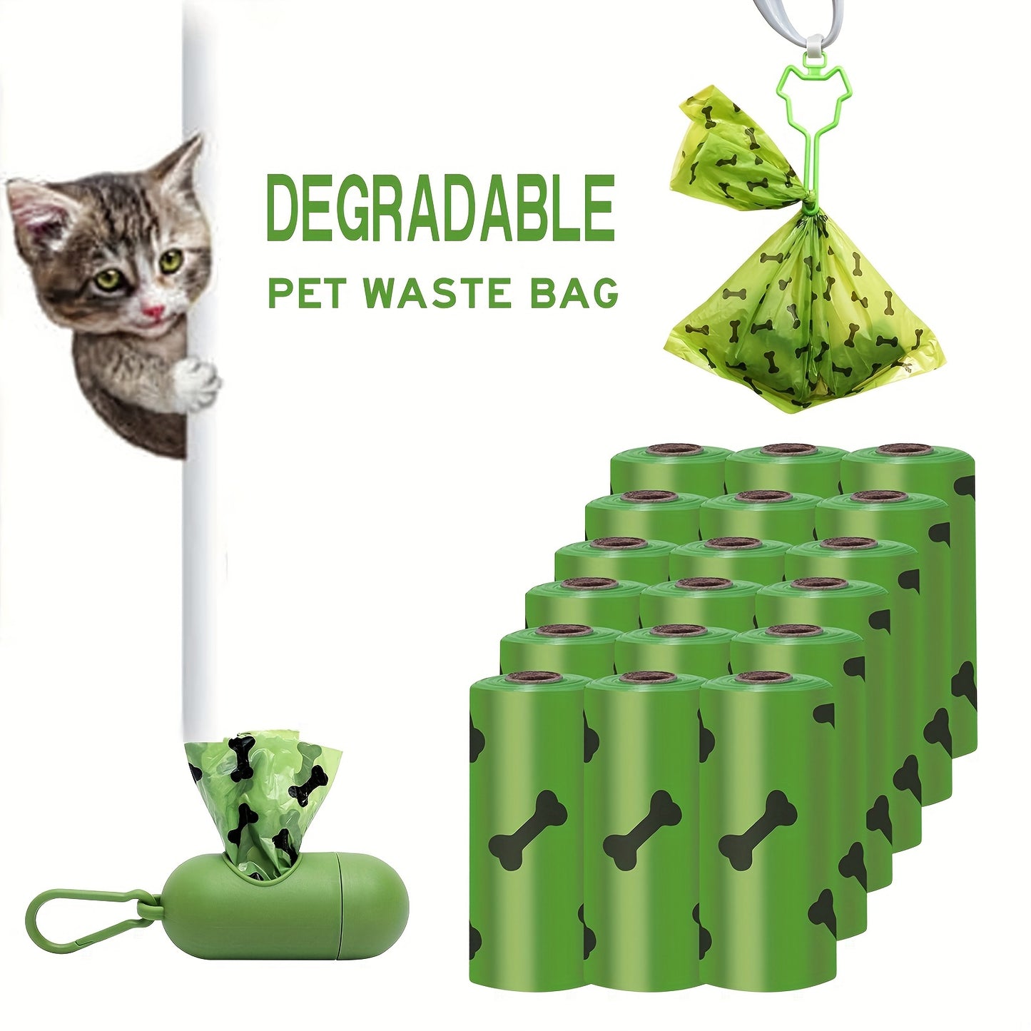 🌿 Eco-Friendly Biodegradable Dog Poop Bags – 6 Rolls with Dispenser, Leak-Proof & Thick
