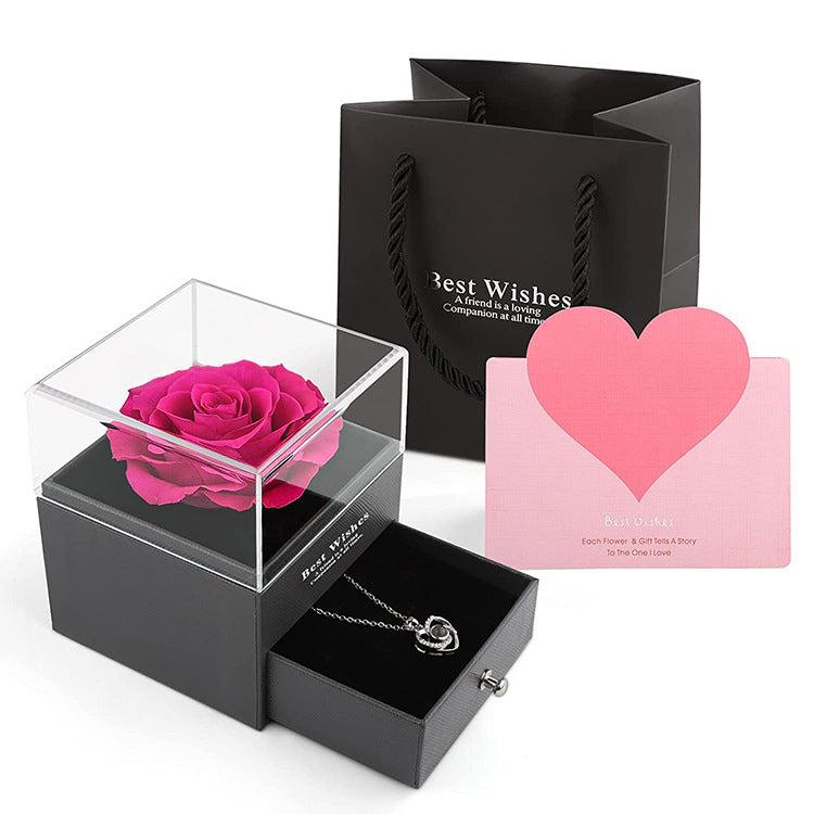 Luxury Eternal Rose Jewelry Box – Acrylic Preserved Flower Gift for Her