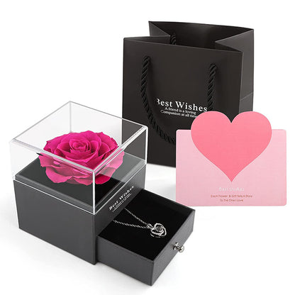 Luxury Eternal Rose Jewelry Box – Acrylic Preserved Flower Gift for Her