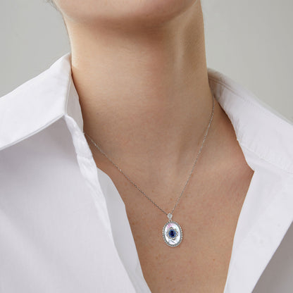 Elegant Sapphire & Diamond Pendant Necklace – 925 Sterling Silver, Party & Wedding Jewelry for Women
