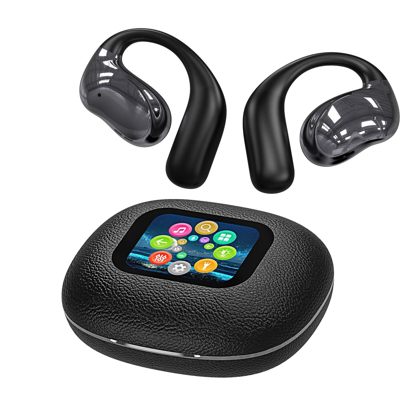 Wireless Bluetooth Headset – Open Leather Texture, Black & White, TWS