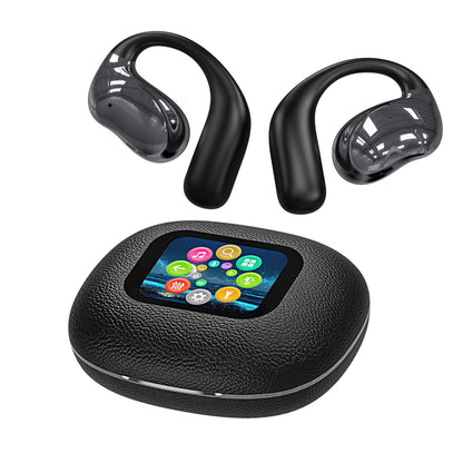 Wireless Bluetooth Headset – Open Leather Texture, Black & White, TWS