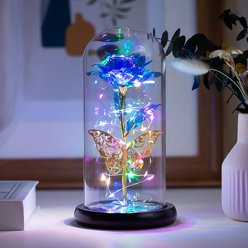 Preserved Flower LED Night Light – Romantic Glass Dome Gift