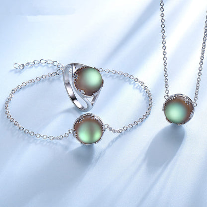 Elegant Moonstone Forest Jewelry Set – Personalized Ring & Bracelet 3-Piece Gift Set
