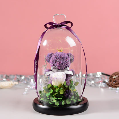 Luxury Eternal Flower Gift Box with Glass Cover & Bear Rose – Perfect Romantic Gift