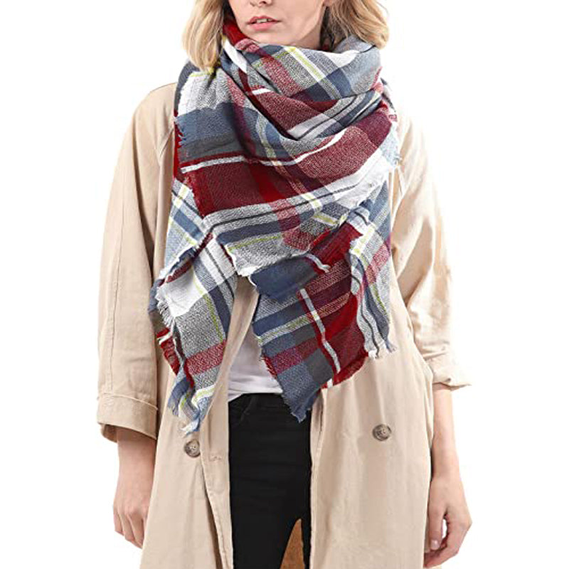 59x59in Plaid Tassel Scarf – Soft, Warm Women’s Shawl & Wrap