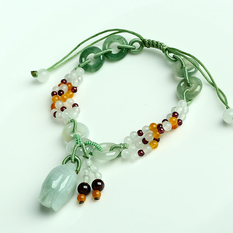Natural Jadeite Handwoven Bracelet – Adjustable Fortune & Elegance Piece