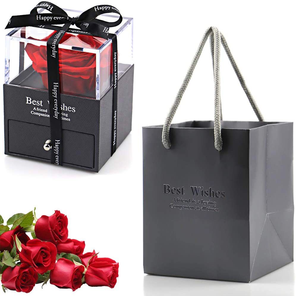 Luxury Eternal Rose Jewelry Box – Acrylic Preserved Flower Gift for Her