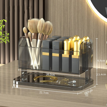 Rotatable Lipstick & Makeup Brush Organizer – Compact Cosmetic Storage Box