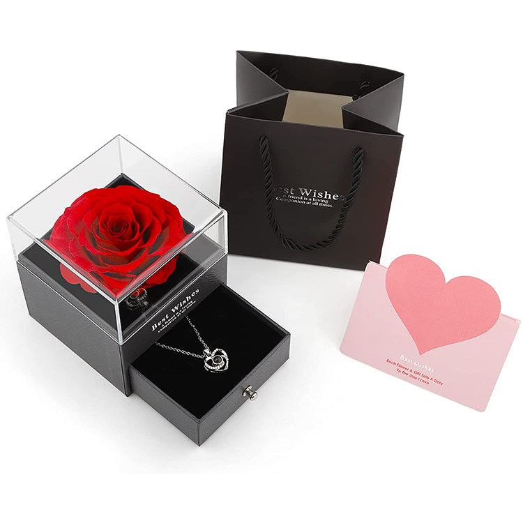 Luxury Eternal Rose Jewelry Box – Acrylic Preserved Flower Gift for Her