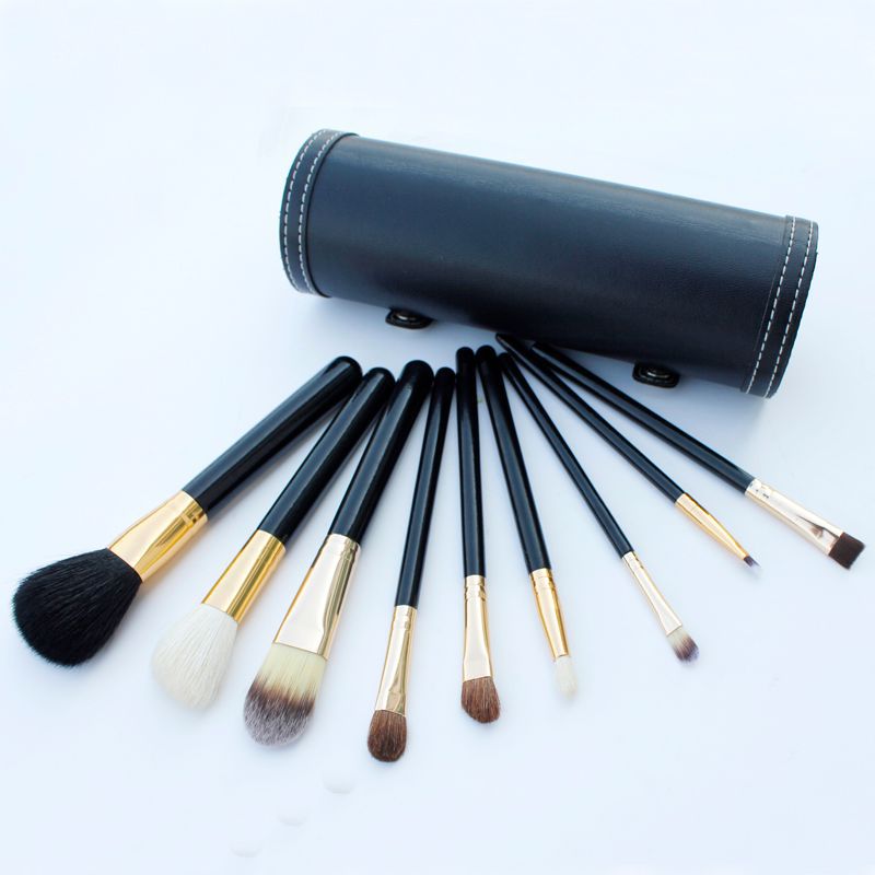 Professional Barrel Makeup Brush Set – 10pcs for Face & Eyes