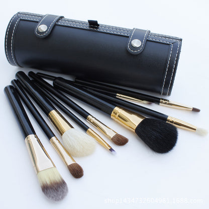 Professional Barrel Makeup Brush Set – 10pcs for Face & Eyes