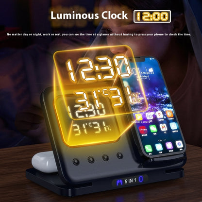 15W 5-in-1 Wireless Charging Dock with Alarm Clock & LED Display