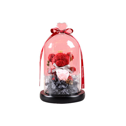 Luxury Eternal Flower Gift Box with Glass Cover & Bear Rose – Perfect Romantic Gift