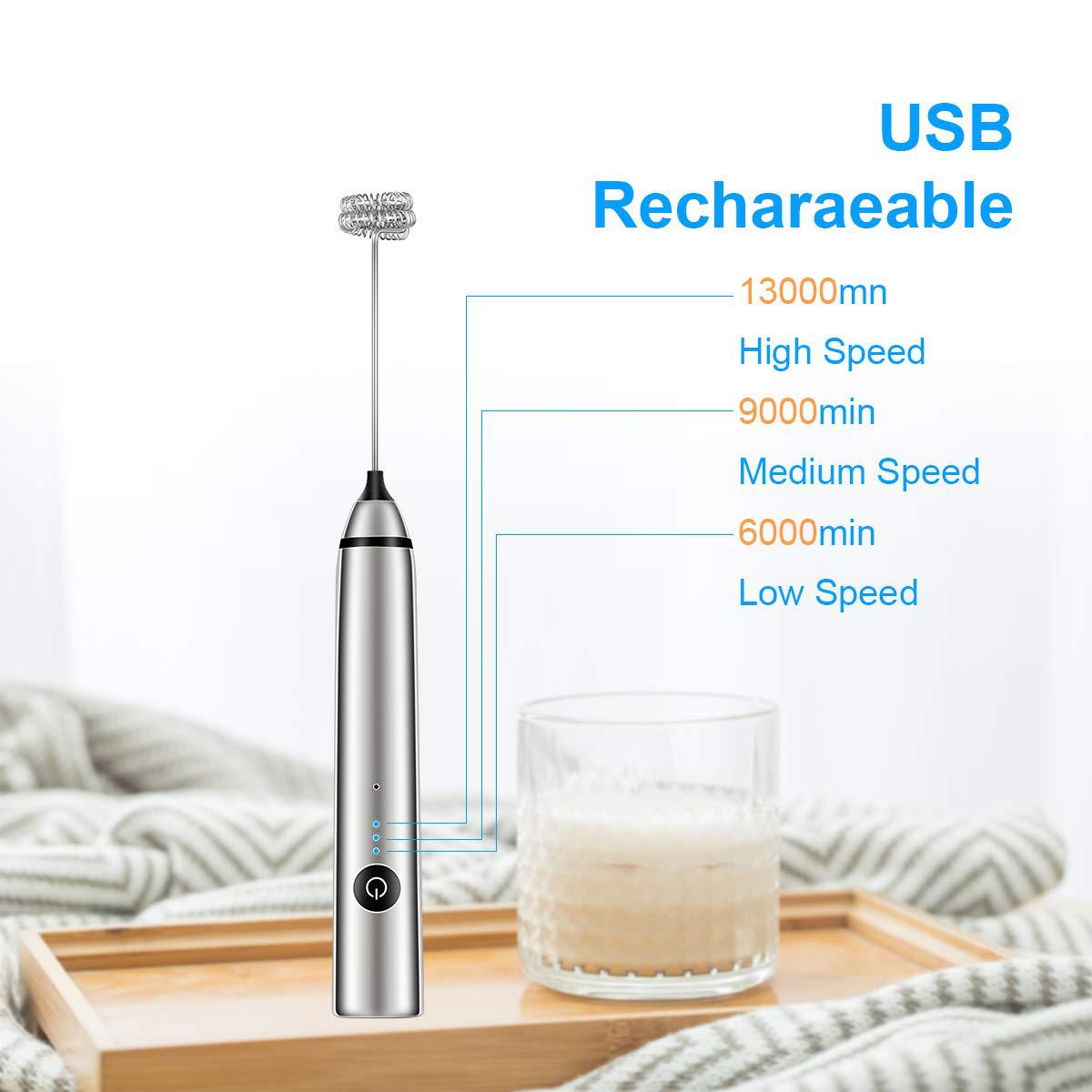 Rechargeable Portable Handheld Milk Frother – 3-Speed Foam Maker