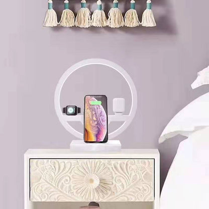 4-in-1 Fast Wireless Charging Bedside Lamp – Modern LED Night Light & Phone Stand
