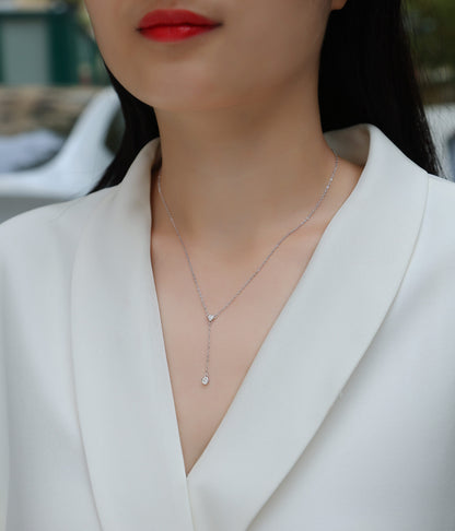 Moissanite Tassel Pendant Necklace – Platinum-Plated S925 Silver, Light Luxury Jewelry