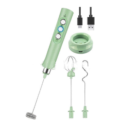 Rechargeable Electric Milk Frother – 3-Speed Stainless Steel Mixer with Stand