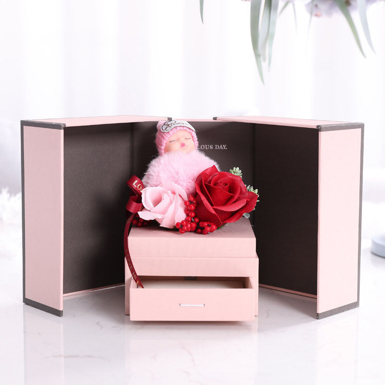 Luxury Jewelry Box with Artificial Rose & Scented Soap – Necklace Holder, Romantic Gift for Girls, Wedding & Festival Flowers