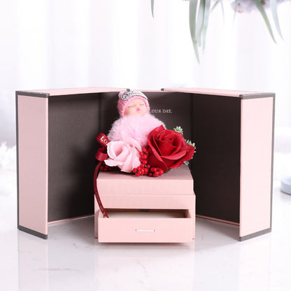 Luxury Jewelry Box with Artificial Rose & Scented Soap – Necklace Holder, Romantic Gift for Girls, Wedding & Festival Flowers