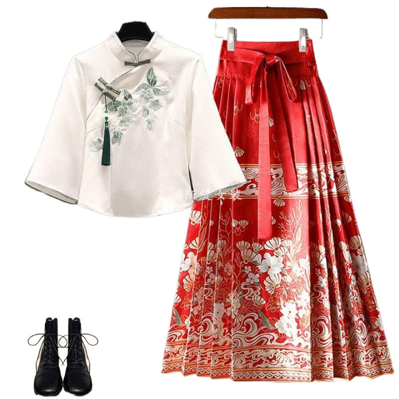 Elegant New Chinese-Style Hanfu Two-Piece Set with Horse-Face Skirt (M–4XL)