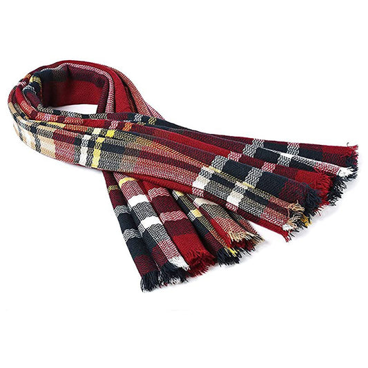 59x59in Red & Black Plaid Tassel Scarf – Soft, Warm Women’s Shawl & Wrap