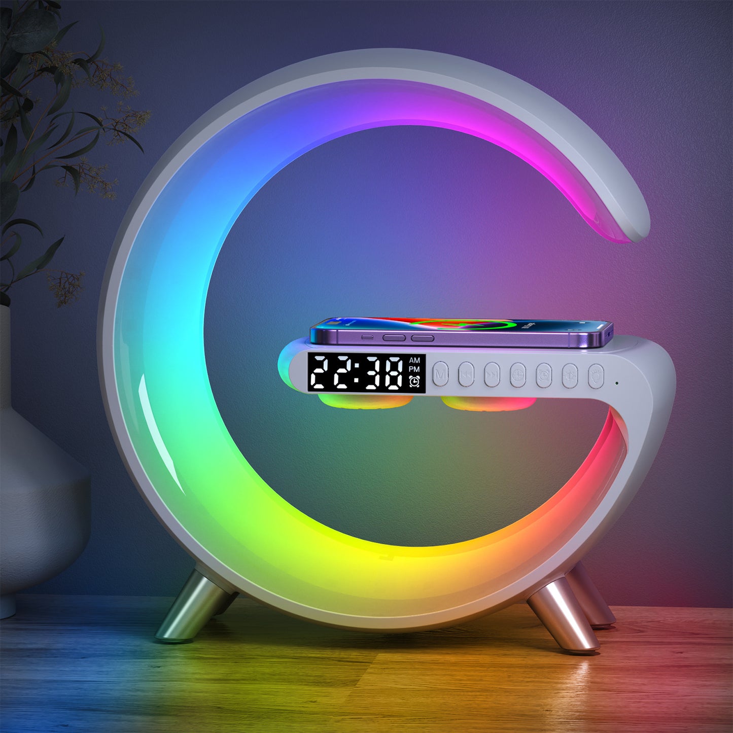 Virelia AuraGlow™ Lamp – Smart Ambient Light with Wireless Charging & Bluetooth Sound