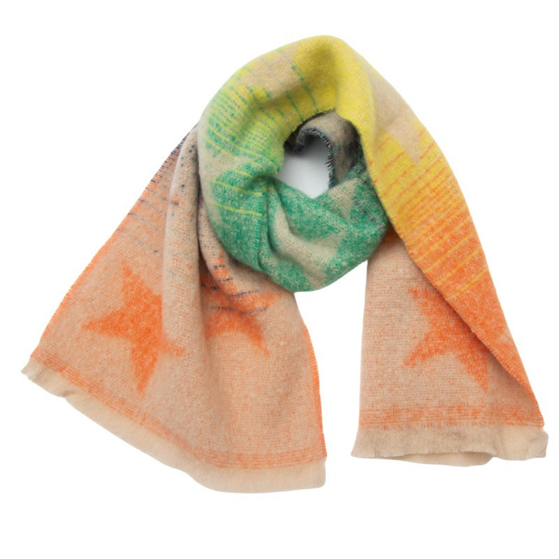 Gradient Star Jacquard Scarf | Autumn & Winter Circle Yarn
