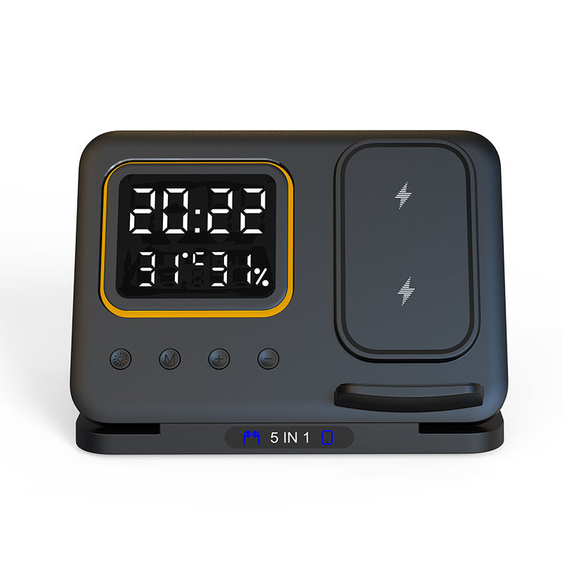 15W 5-in-1 Wireless Charging Dock with Alarm Clock & LED Display