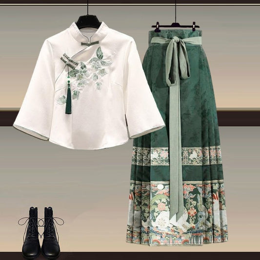 Elegant New Chinese-Style Hanfu Two-Piece Set with Horse-Face Skirt (M–4XL)