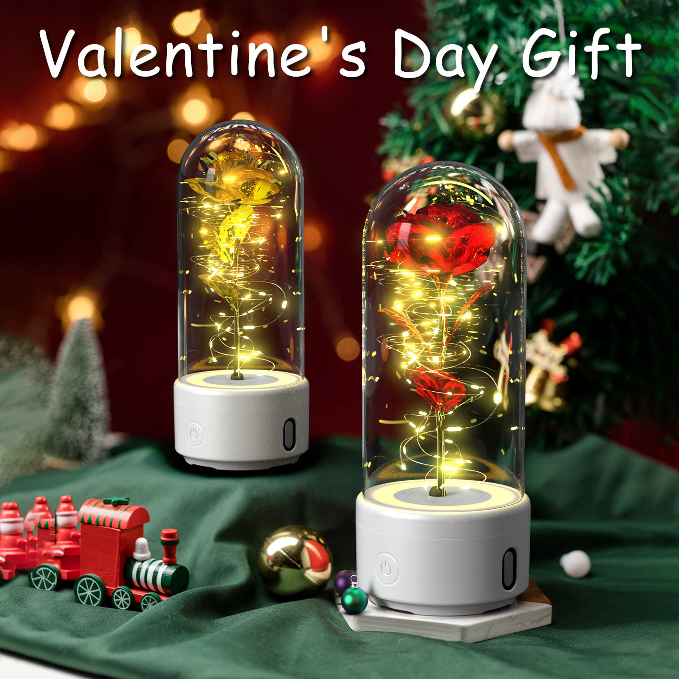 Eternal Rose LED Light & Bluetooth Speaker – Romantic Glass Dome Gift