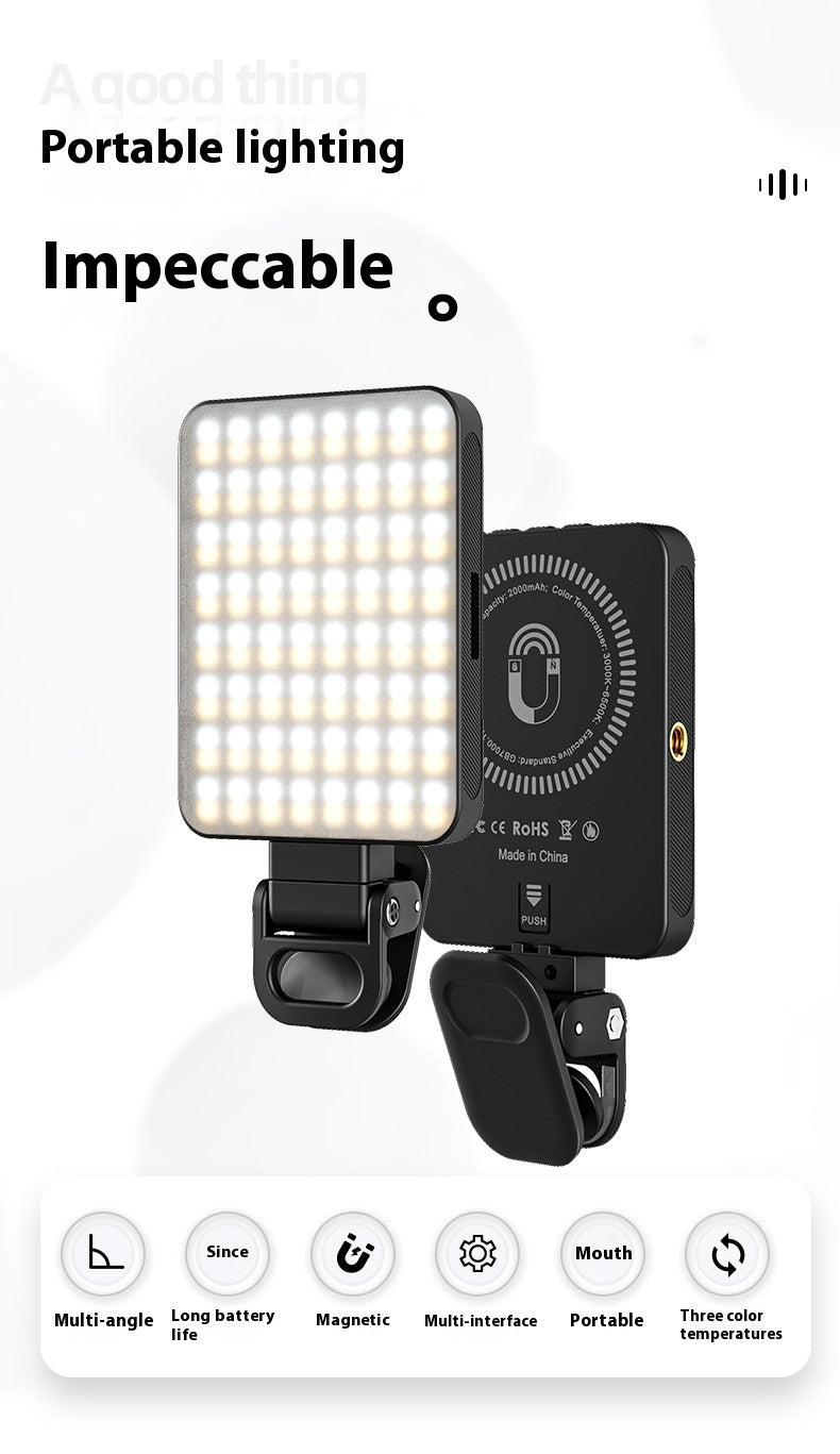 Magnetic LED Fill Light for Smartphone & Camera – Portable Clip-On Photography Lighting