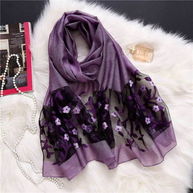 Hollow Embroidery Silk Scarf – Lightweight Shawl & Wrap for Women (Spring/Summer)
