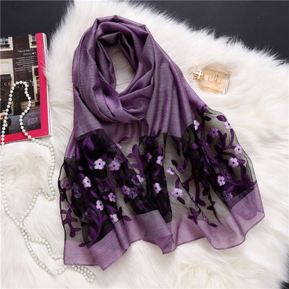 Hollow Embroidery Silk Scarf – Lightweight Shawl & Wrap for Women (Spring/Summer)