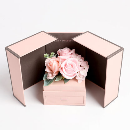Luxury Jewelry Box with Artificial Rose & Scented Soap – Necklace Holder, Romantic Gift for Girls, Wedding & Festival Flowers