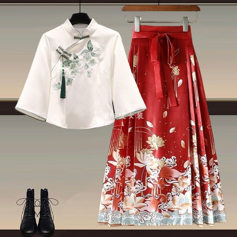Elegant New Chinese-Style Hanfu Two-Piece Set with Horse-Face Skirt (M–4XL)