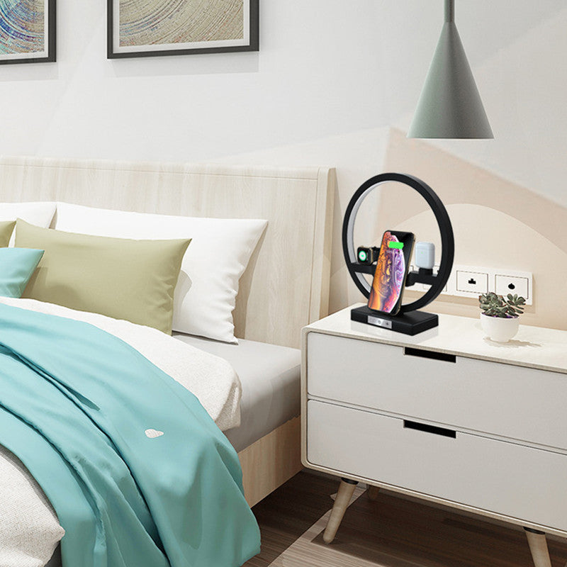 4-in-1 Fast Wireless Charging Bedside Lamp – Modern LED Night Light & Phone Stand