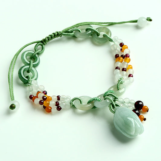 Natural Jadeite Handwoven Bracelet – Adjustable Fortune & Elegance Piece