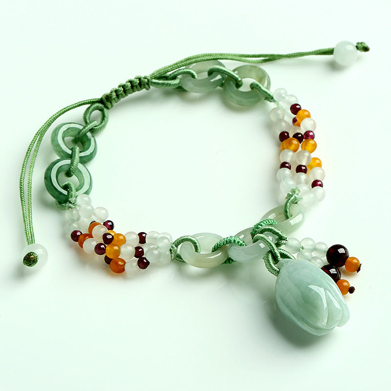 Natural Jadeite Handwoven Bracelet – Adjustable Fortune & Elegance Piece