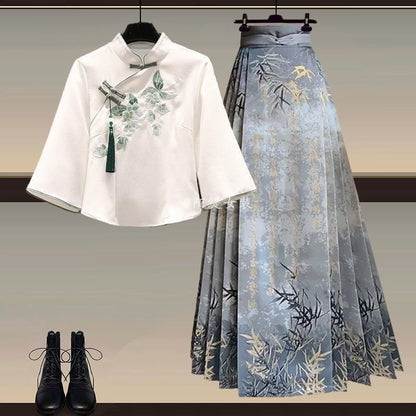 Elegant New Chinese-Style Hanfu Two-Piece Set with Horse-Face Skirt (M–4XL)