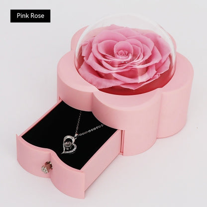 Luxury Eternal Rose Jewelry Gift Box – Romantic Acrylic Keepsake with Hidden Necklace