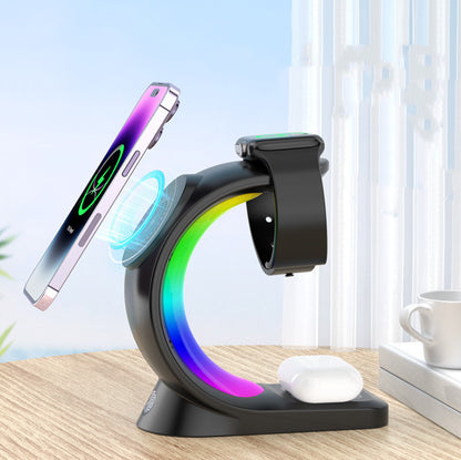 4-in-1 Magnetic Wireless Charger – Fast Charging for iPhone, AirPods Pro & Apple Watch with Ambient Light